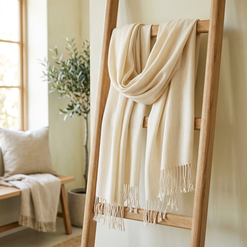Elegant natural ivory pashmina shawl draped